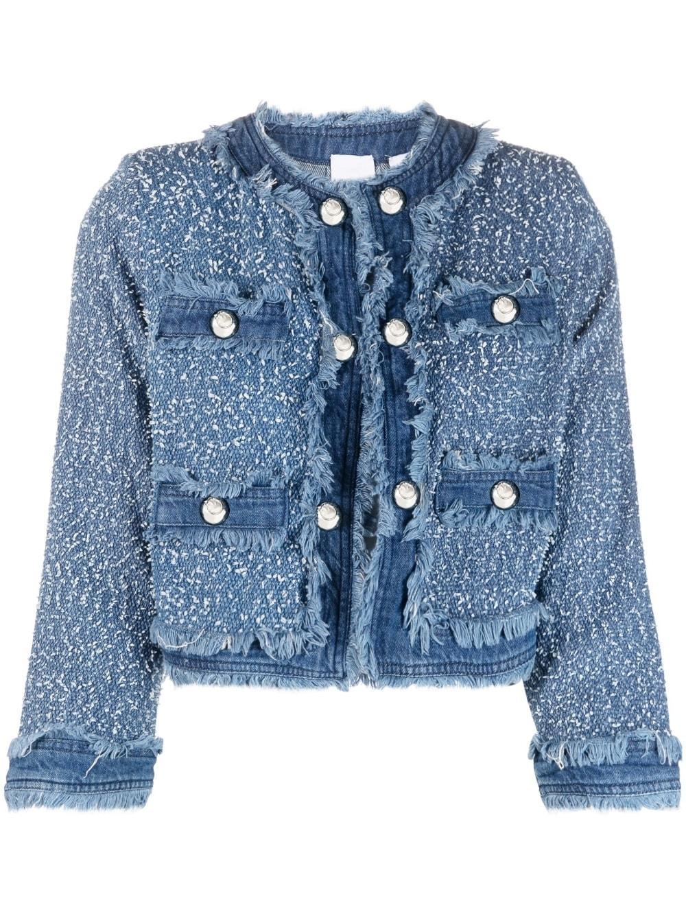Pinko Denimtrimmed Bouclé Jacket in Blue Lyst