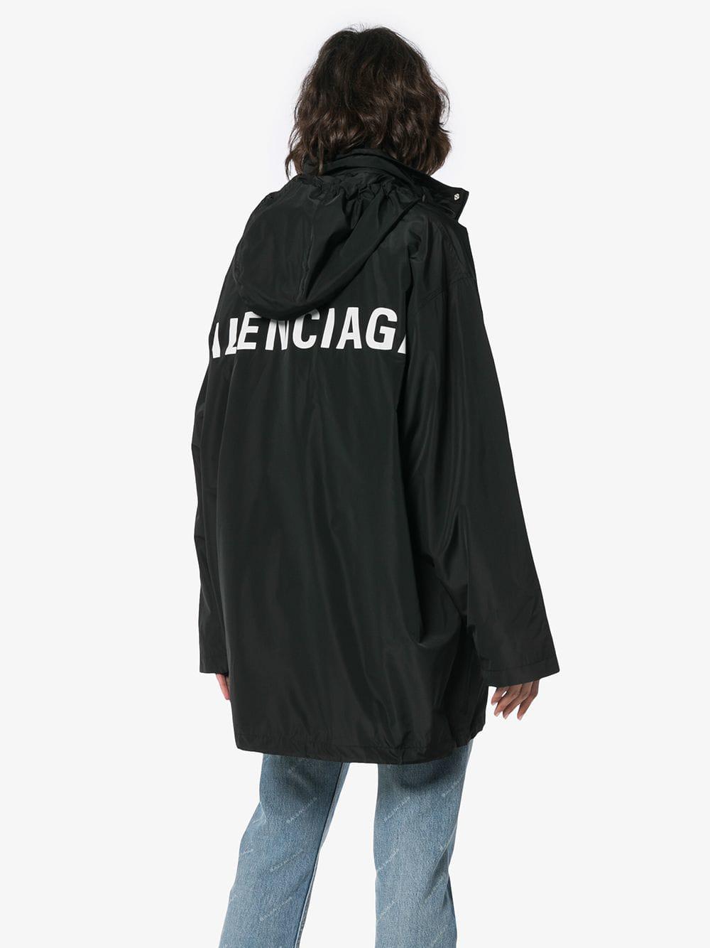 Balenciaga Synthetic Long Print Hooded Windbreaker Jacket in Black | Lyst