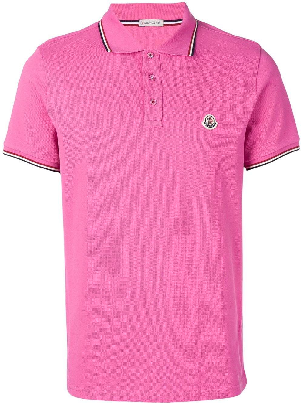 Moncler Cotton Short Sleeved Polo Shirt in Pink for Men | Lyst