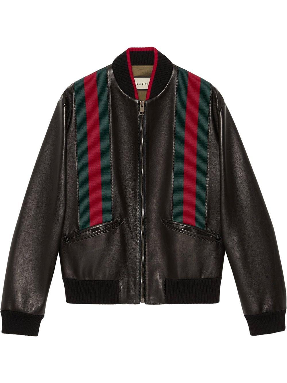 Gucci Leather Bomber Jacket With Web in Black for Men | Lyst