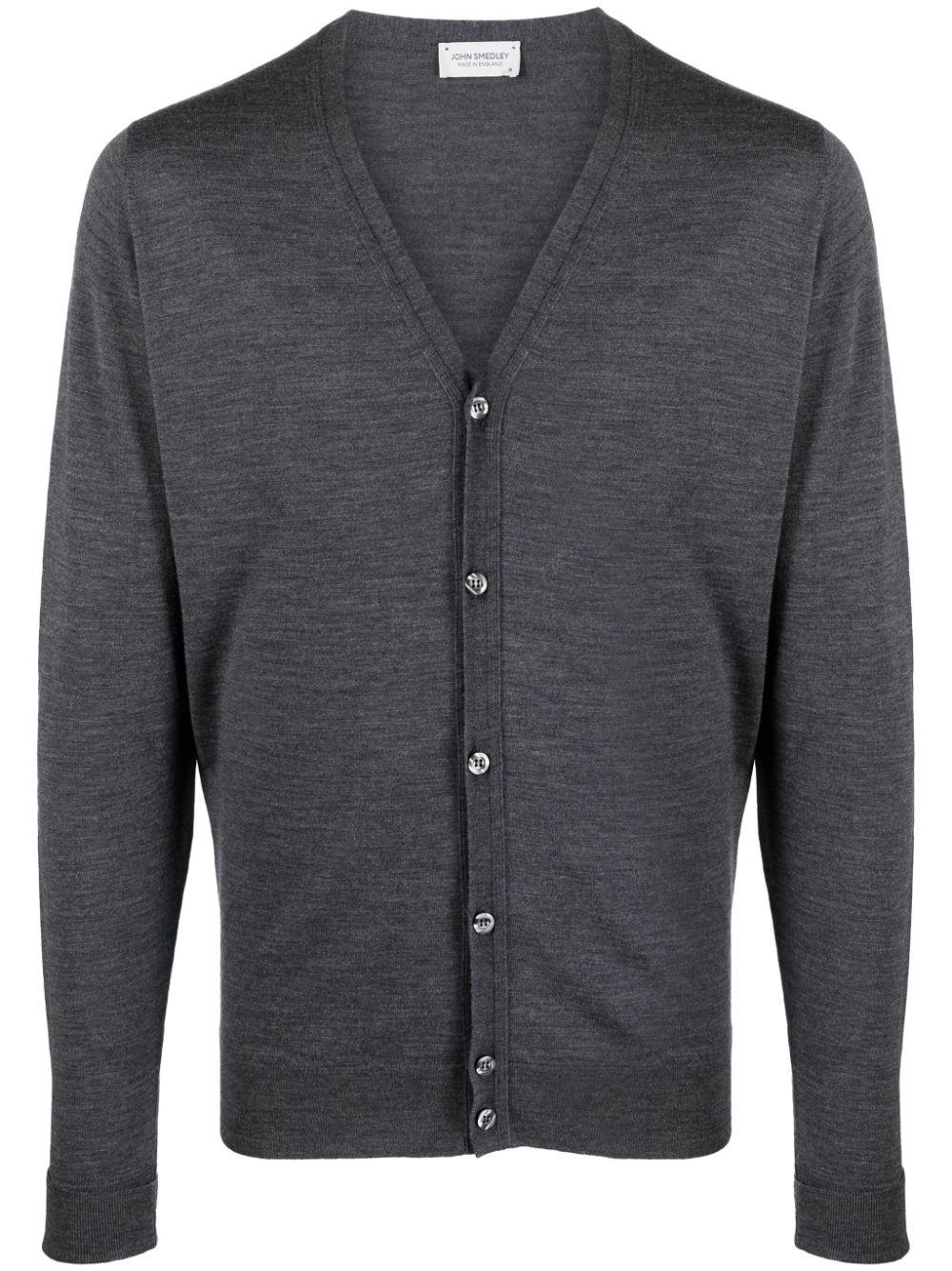 John Smedley V-neck Virgin Wool Cardigan in Gray for Men | Lyst