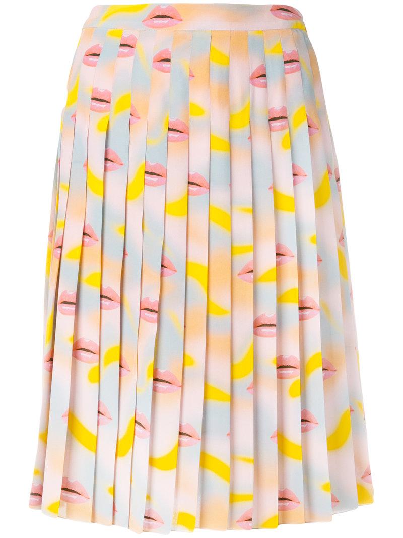 Prada - Lip Print Pleated Skirt - Women - Silk - 38 in Pink | Lyst
