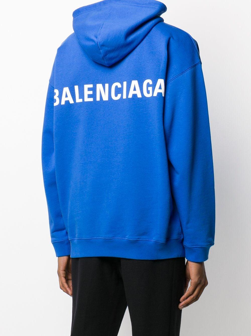 Balenciaga Logo Print Hoodie in Blue for Men | Lyst