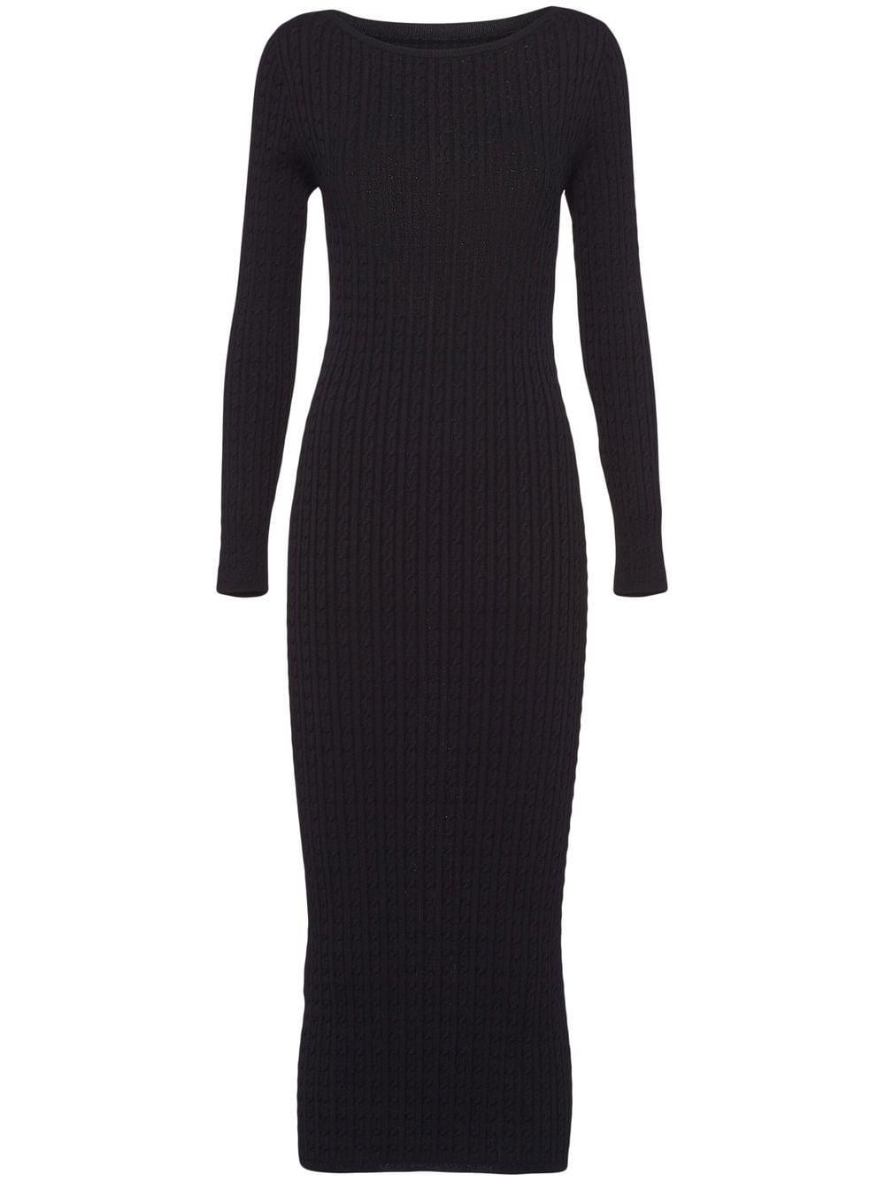 Prada Ribbed-knit Midi Dress in Black | Lyst