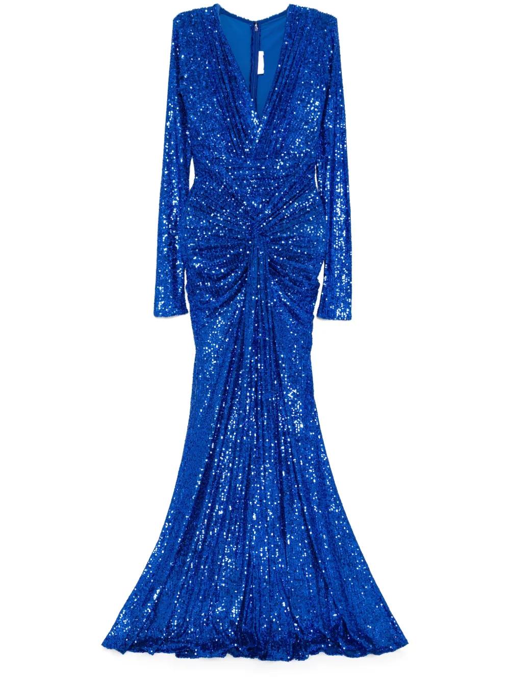 Goddiva Royal Blue Sequin Long Sleeve Fishtail Maxi Dress Elegant Royal  Blue Sequin Gown: Long Sleeve