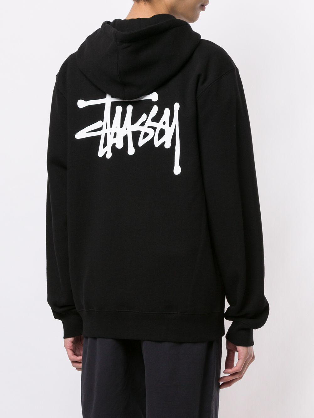 Stussy Cotton Logo Printed Zipped Hoodie in Black for Men - Lyst