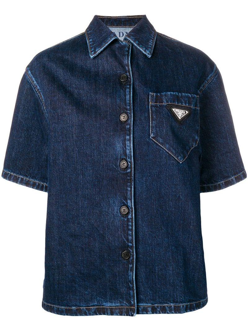 Prada Denim Button Down Shirt in Blue 
