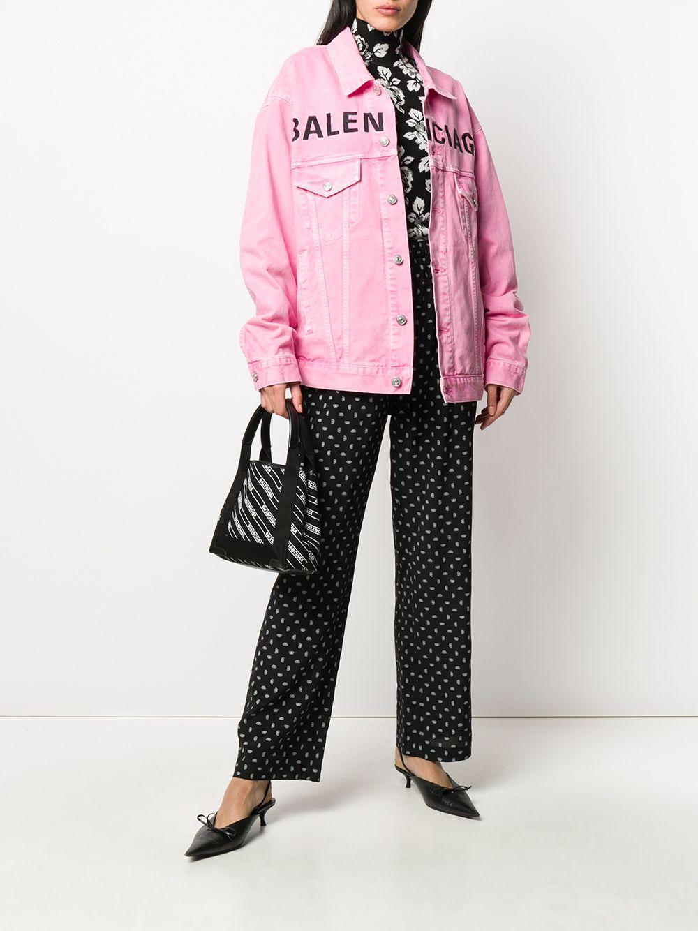 Balenciaga Embroidered Logo Denim Jacket in Pink | Lyst UK