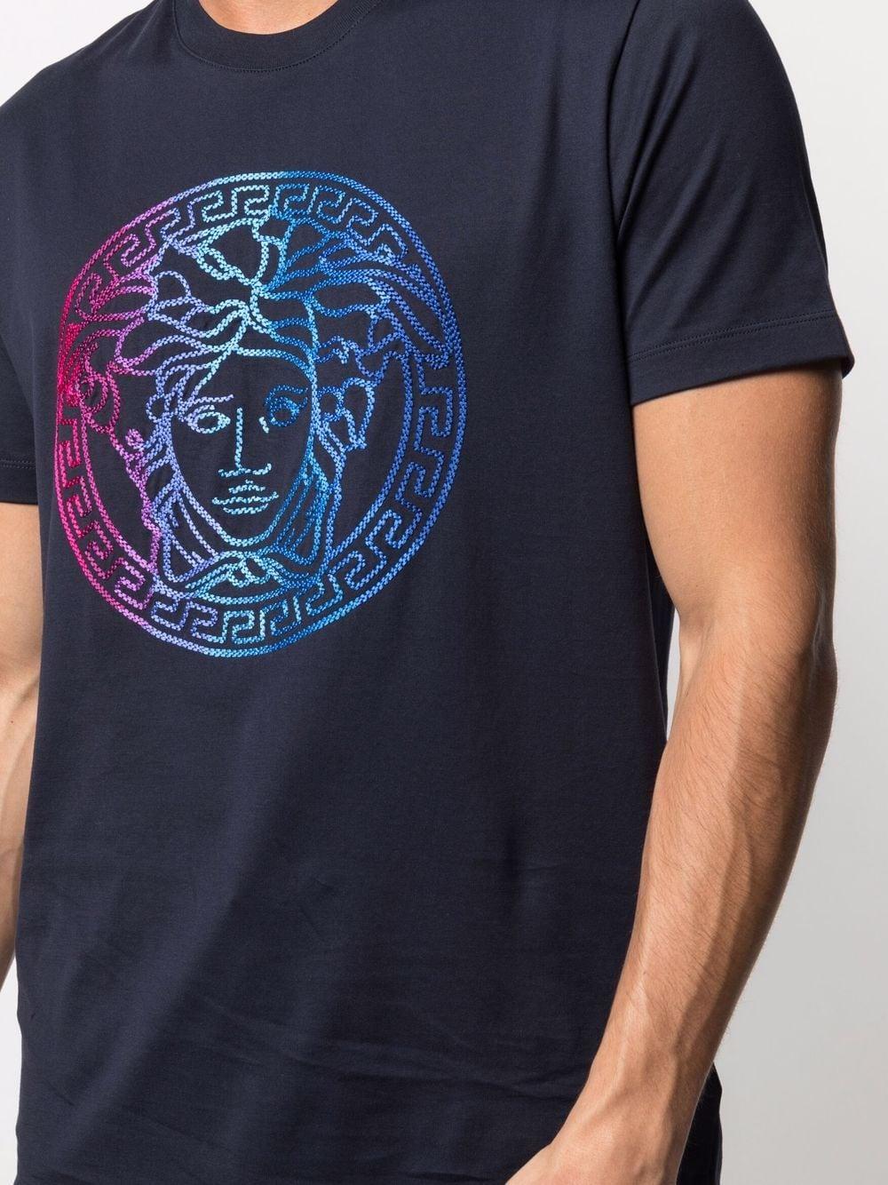 Versace Medusa-embroidered T-shirt in Blue for Men | Lyst