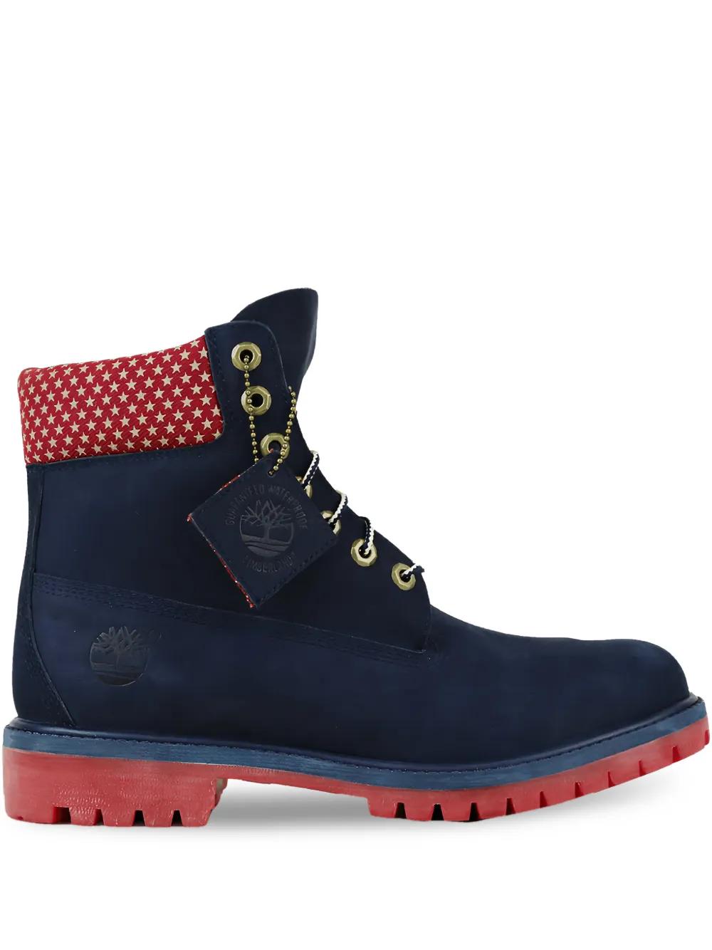 Timberland Blue Nubuck Lace-Up Boots with Red Eyelet Details Youth Timberland® Premium 6-Inch Lace-Up Waterproof Boot main image 3