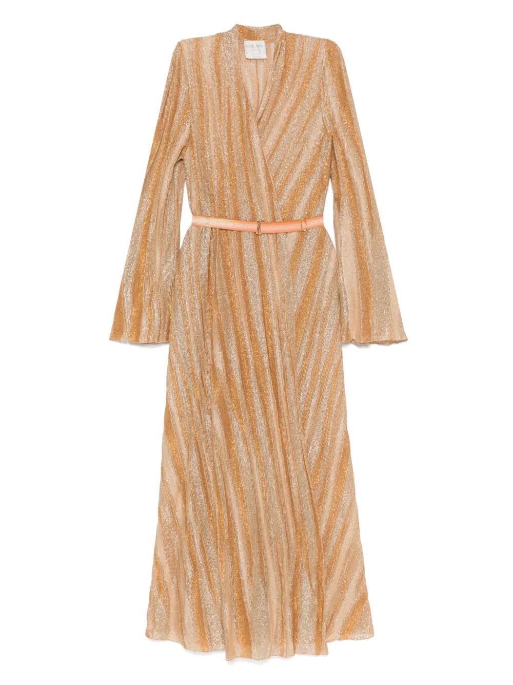 green emerald velvet dress Silver Pinstripe Satin Slip Dress in Cream – TENET main image 1