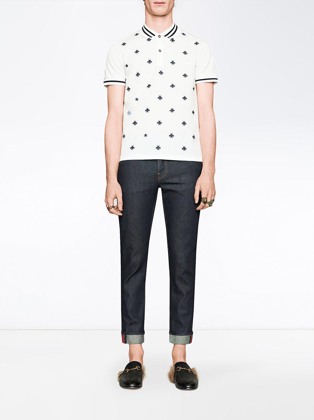 Gucci Cotton Polo With Bees And Stars in White for Men | Lyst