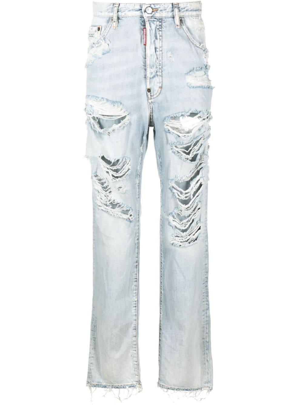 DSquared² Ripped Low-rise Straight-leg Jeans in Blue for Men | Lyst