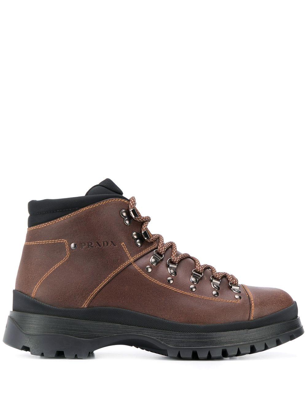 Prada Leather Suede Hiking Boot in Brown for Men | Lyst