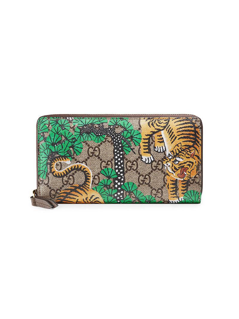 Gucci Canvas Bengal Zip Around Wallet in Green - Lyst