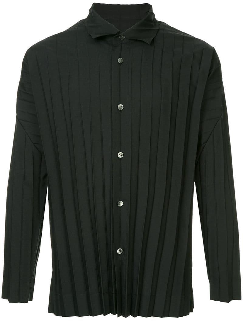 Homme Plissé Issey Miyake Pleated Button Down Shirt in Black for Men - Lyst