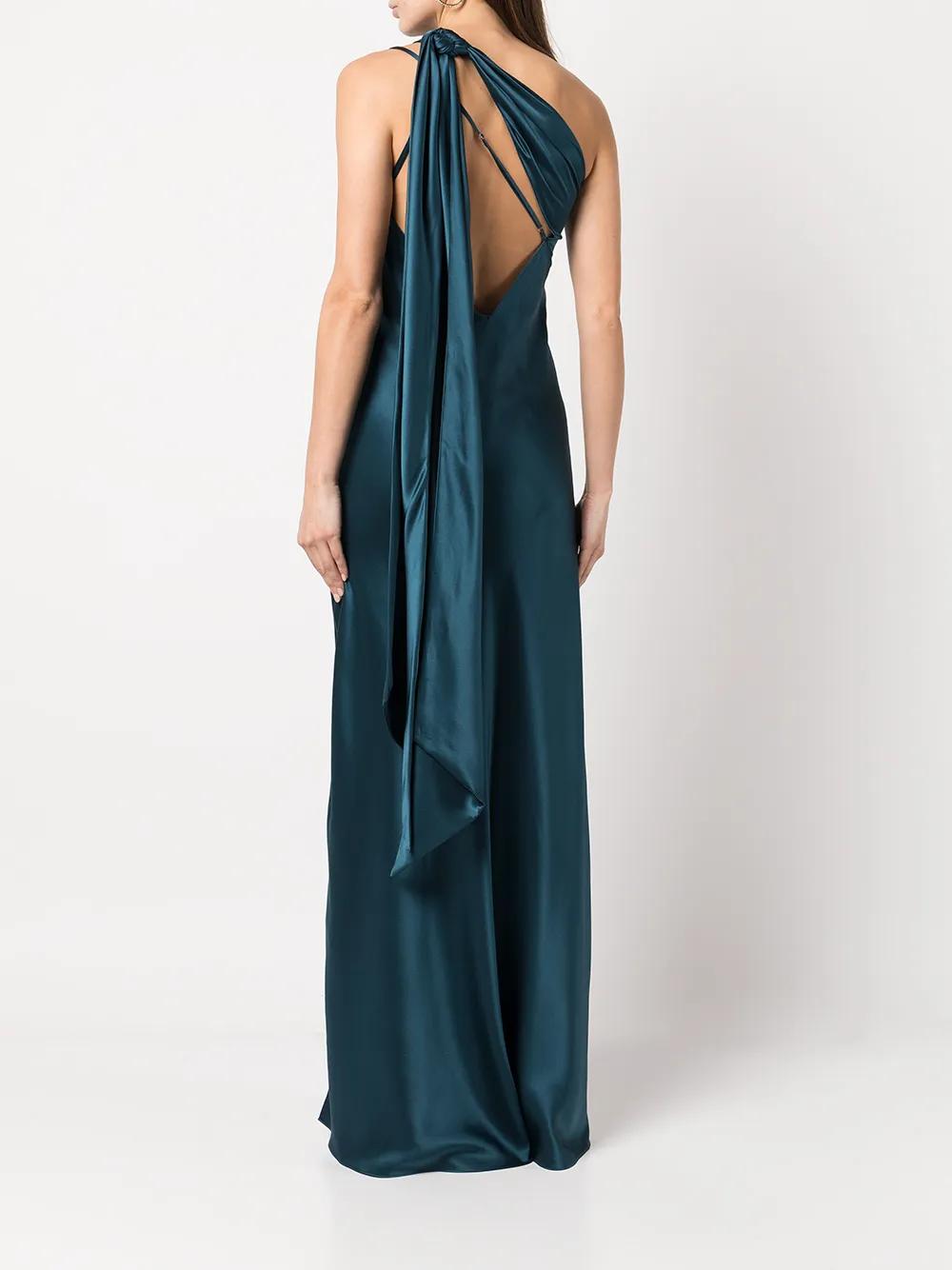 open lace back dress One Shoulder Gown with Tie