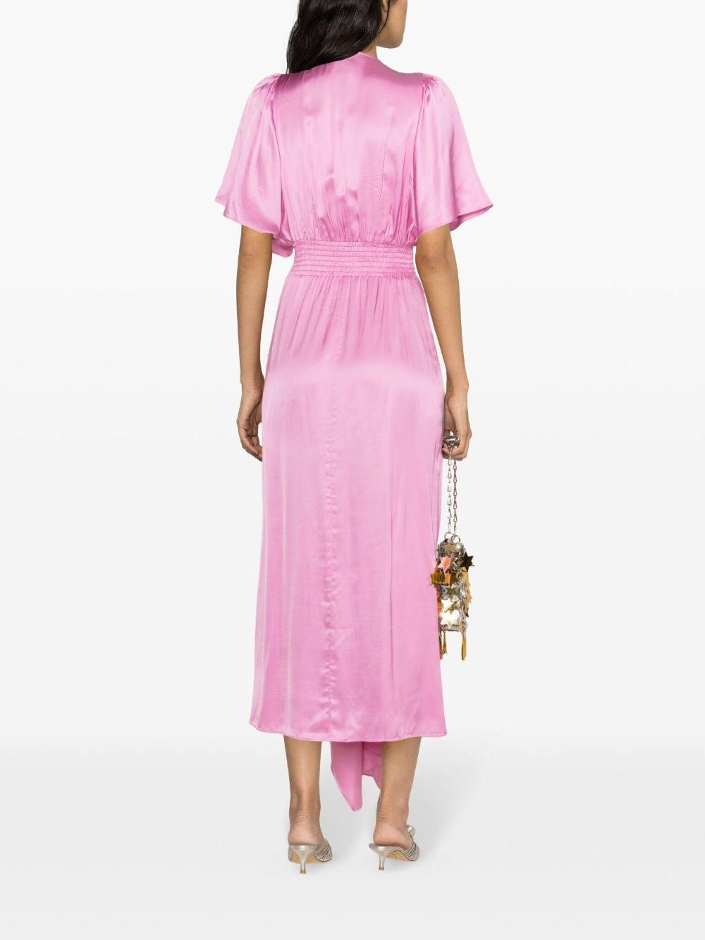 maje pink satin dress with ruffles Flowing satin dress Pink For Women