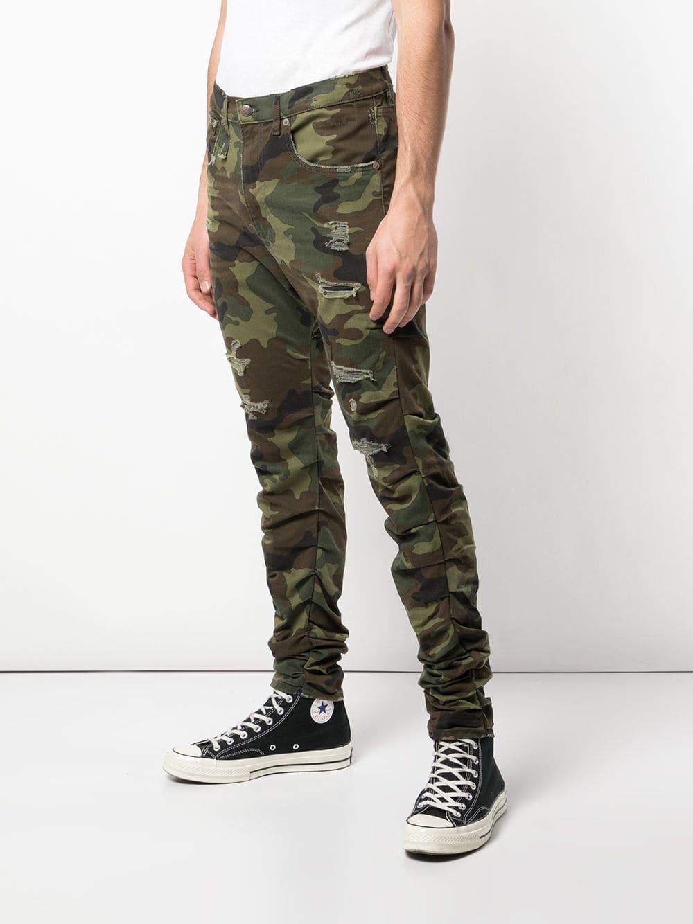 R13 Denim Camouflage Ripped Jeans in Green for Men - Lyst