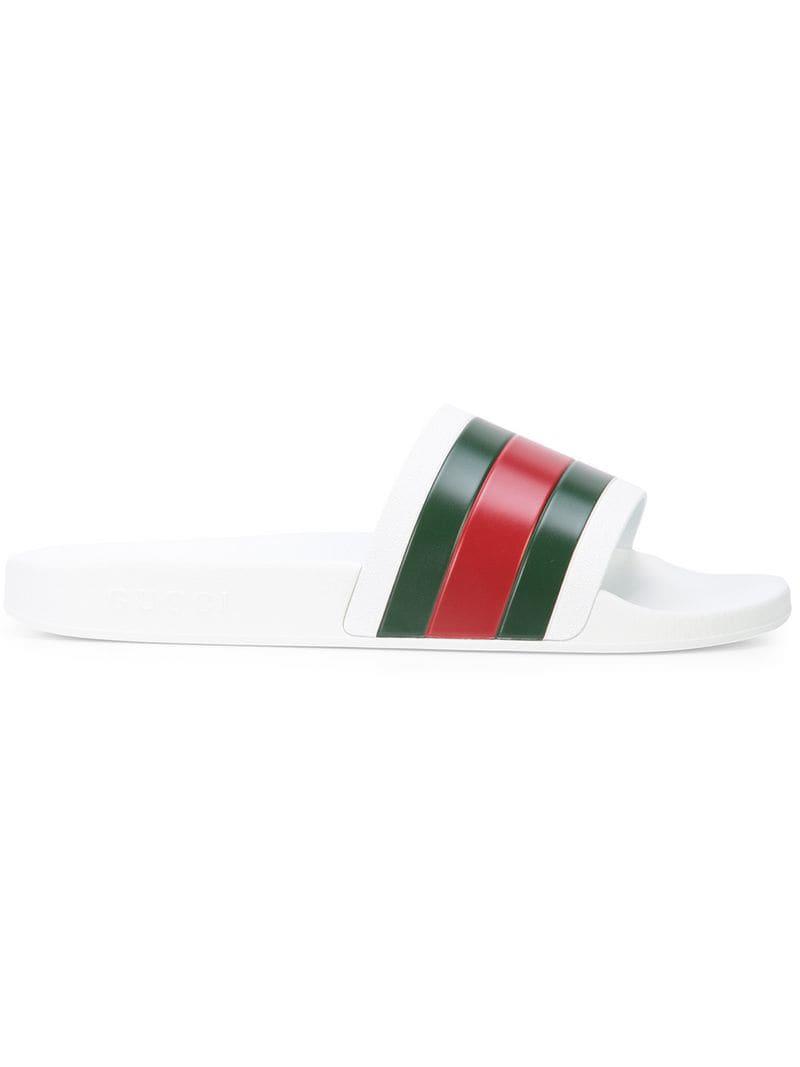 Gucci Rubber Web Detail Slides in White 
