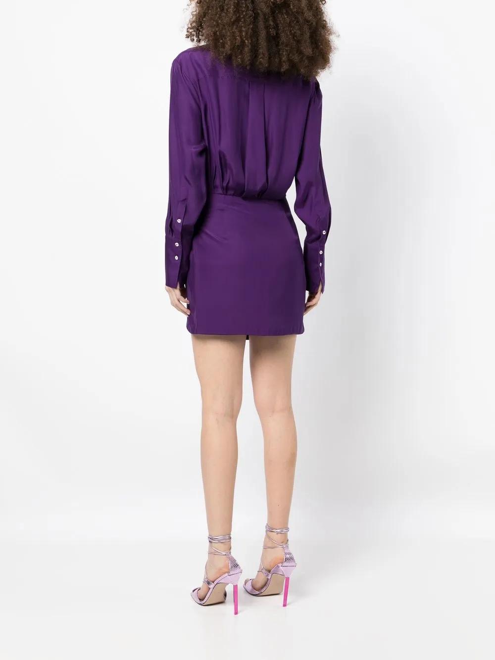 gauge81 purple dress Naha Purple  Silk Mini Shirt Dress