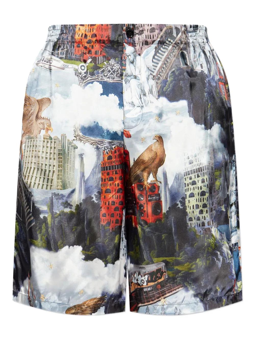 Off-White c/o Virgil Abloh Graphic-Print Drawstring Shorts in Grey