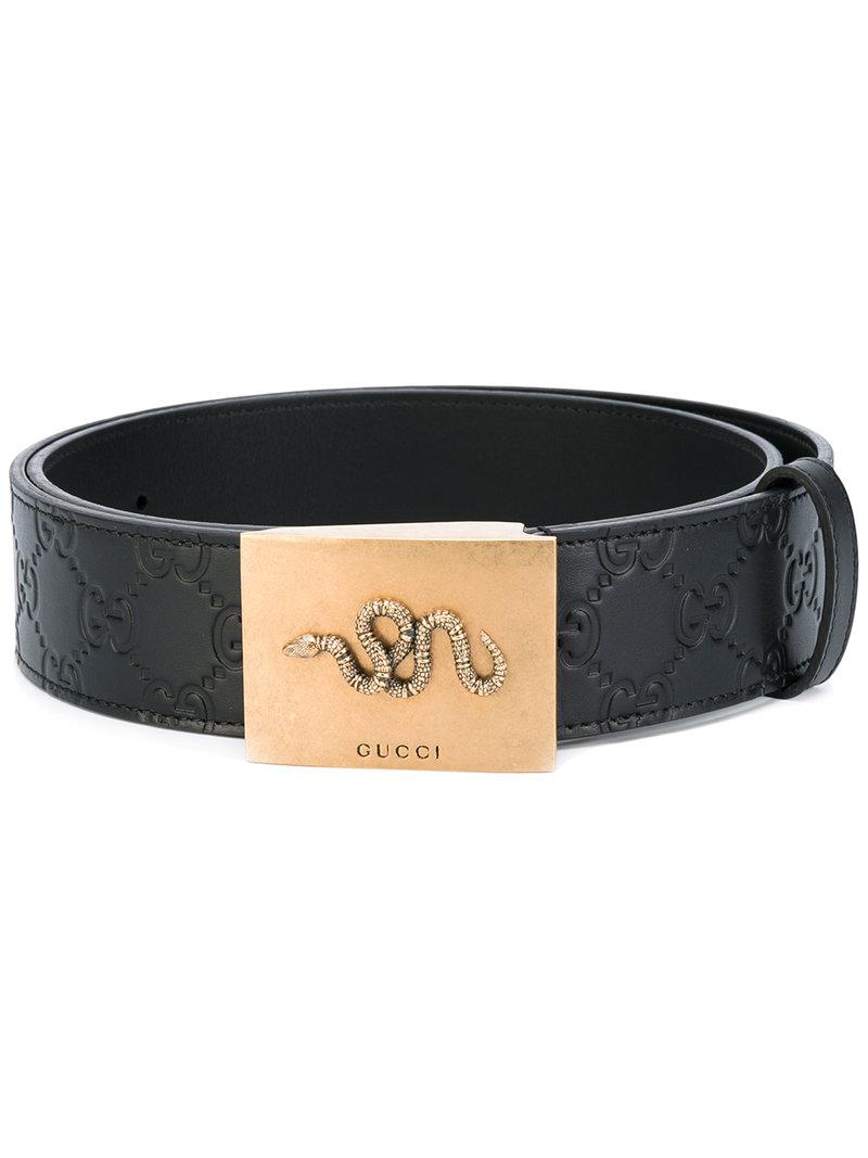 Gucci Leather Snake Buckle Belt in Black - Lyst