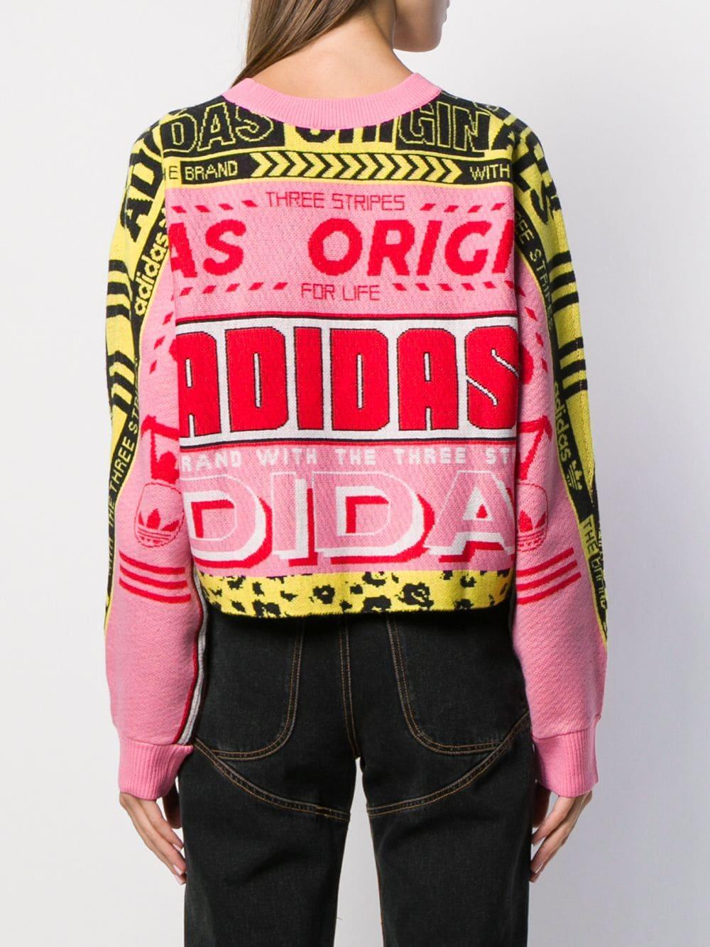 adidas Synthetic Logo Intarsia Cropped Jumper in Pink Combo (Pink) - Lyst
