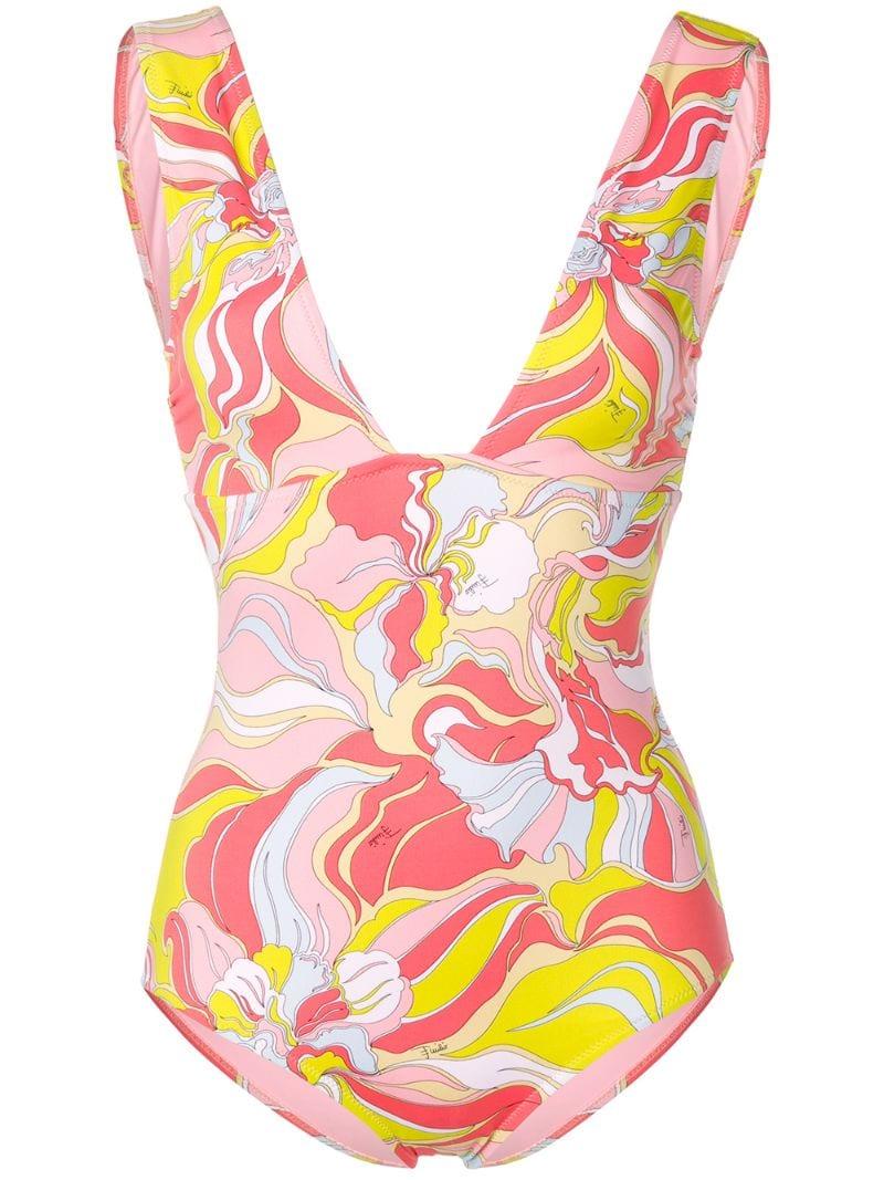 Emilio Pucci Rivera Print Plunge Swimsuit in Pink - Lyst