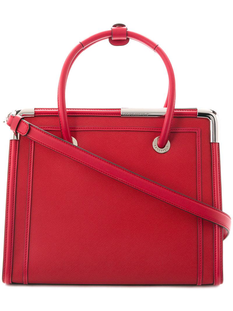 Karl Lagerfeld Leather Rocky Saffiano Tote Bag in Red - Lyst