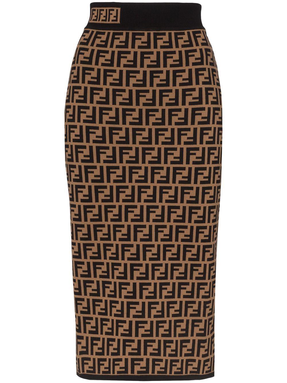 Fendi Ff-jacquard High-rise Knit Pencil Skirt | Lyst