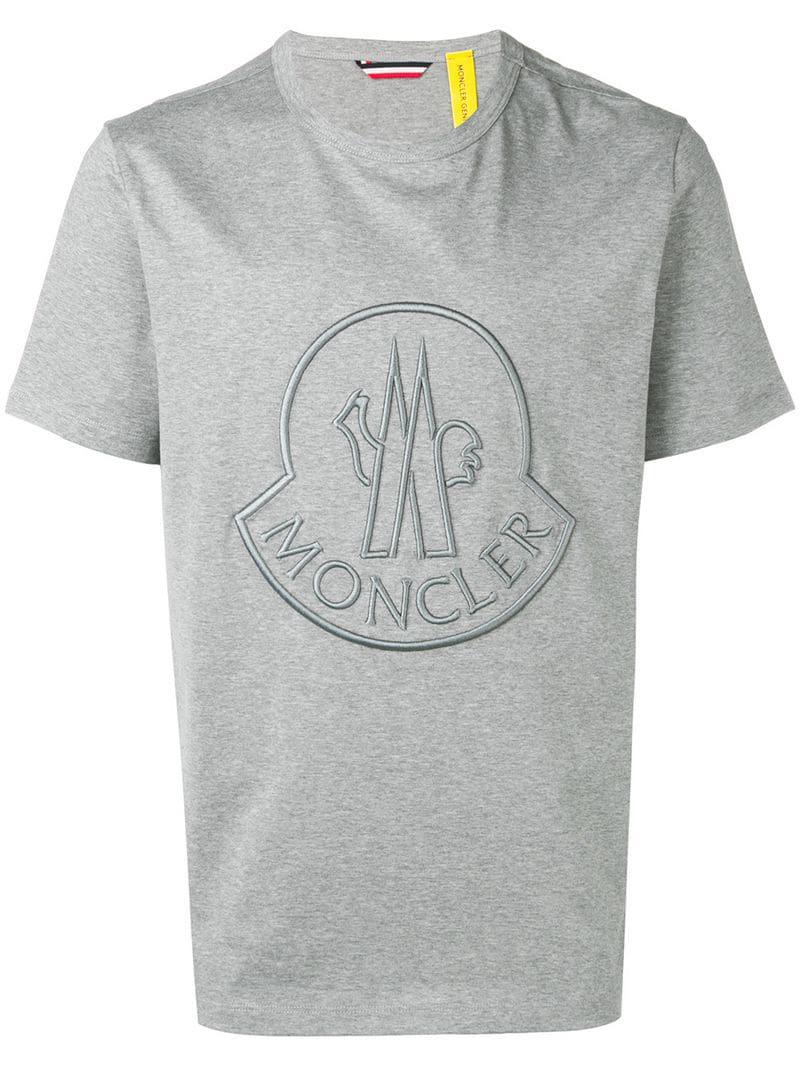 Moncler Cotton Logo Embroidered T-shirt in Grey (Gray) for Men | Lyst