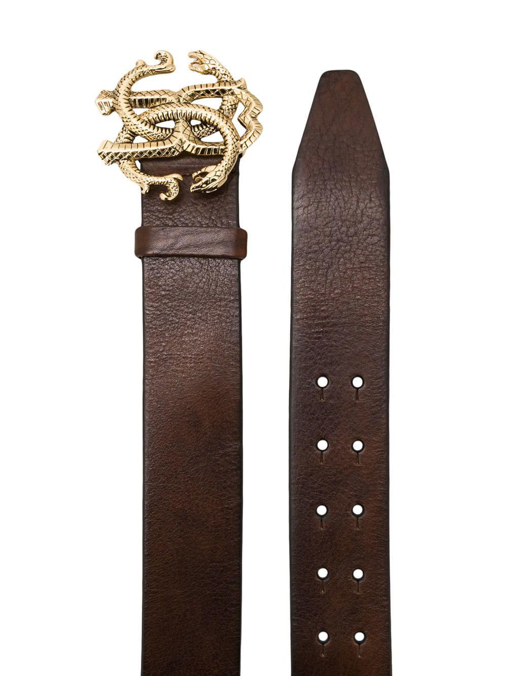 Roberto Cavalli Leather Snake Logo Belt in Brown for Men - Lyst