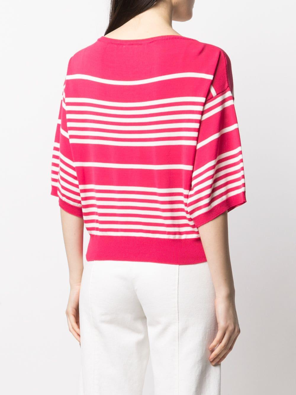 Bruno Manetti Cotton Stripe-print Wide-neck Knitted Top in Pink - Lyst