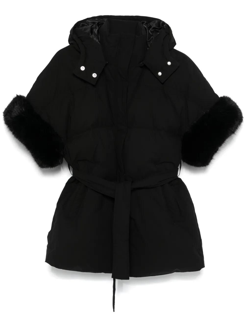 Max Moi Belted Fur-Trim Down Puffer Jacket in Black Lyst