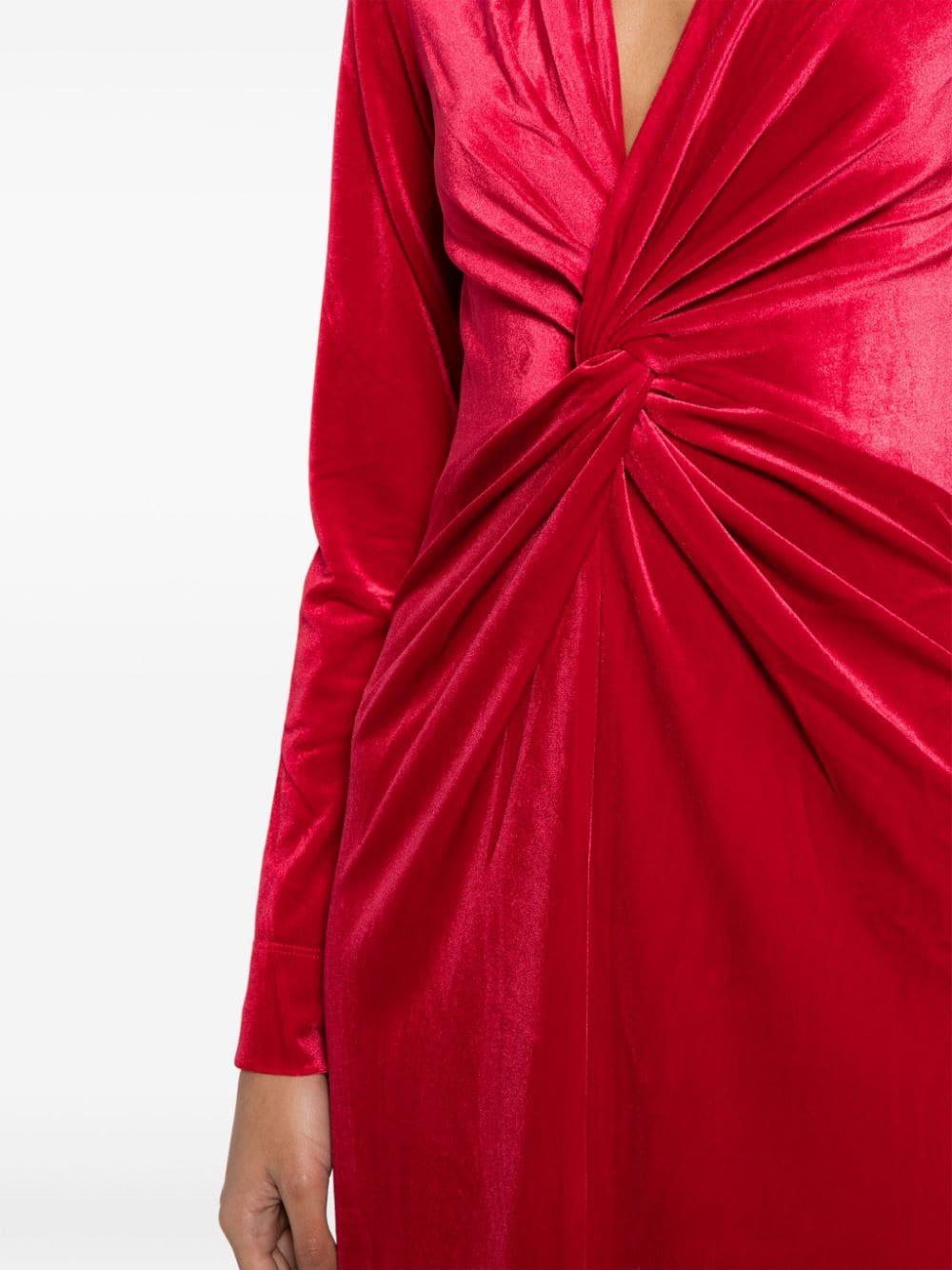 ganni red velvet dress Ganni Velvet Jersey Twist Long Dress - Savvy Red