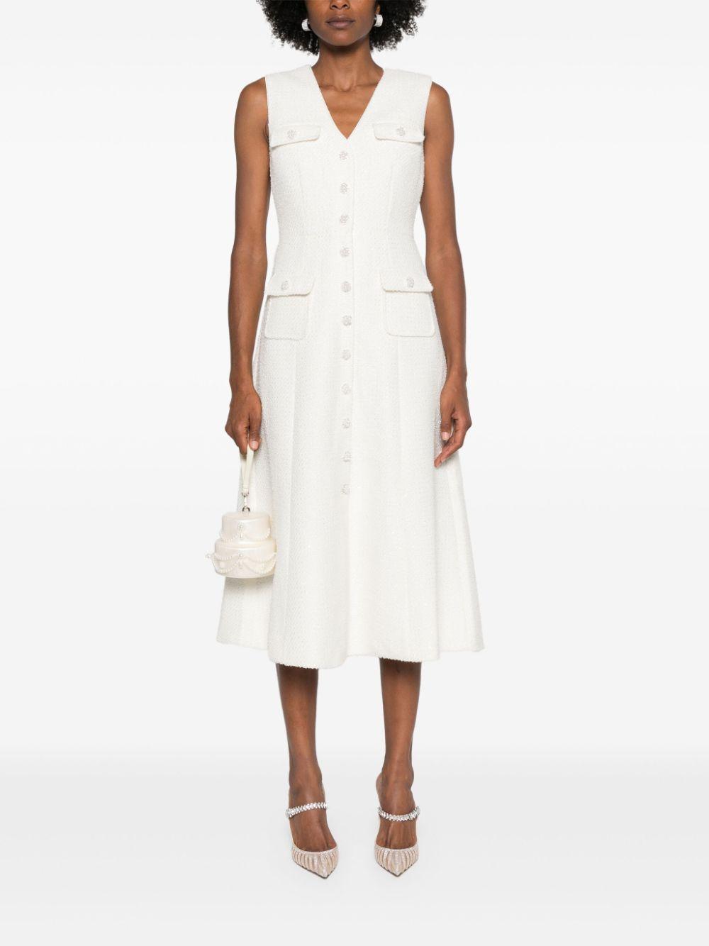 cream tinsel boucle midi dress Self-Portrait Tinsel Boucl Midi Dress in White