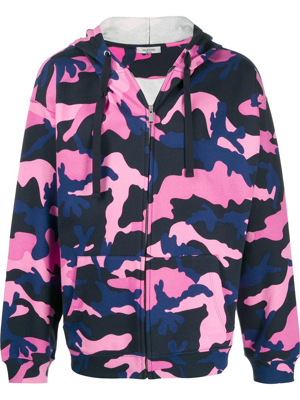 Valentino Cotton Camouflage Print Zipped Hoodie in Pink for Men - Lyst