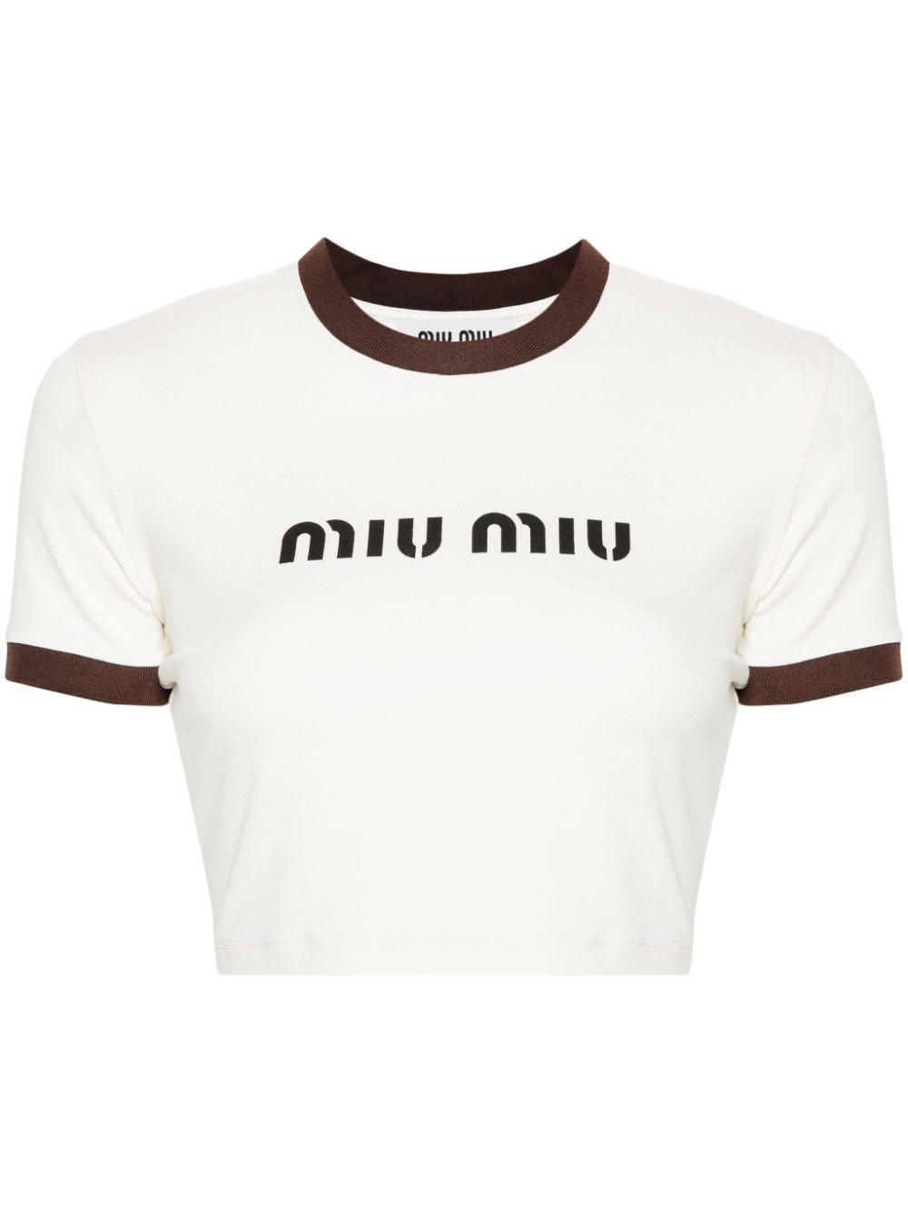 Miu Miu Logo-print T-shirt in White | Lyst Miu Miu Logo-print T-shirt in White | Lyst