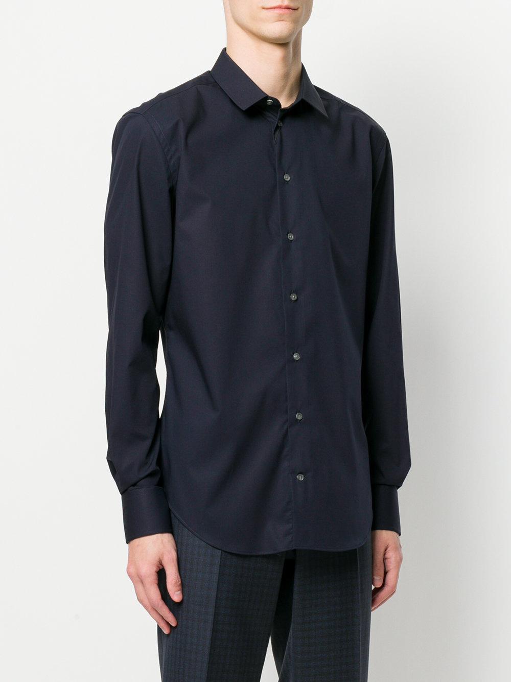 Lyst - Emporio Armani Curved Hem Shirt in Blue for Men
