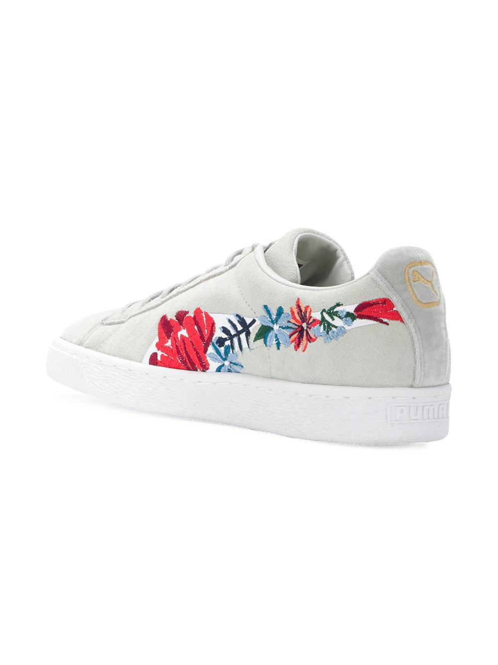 PUMA Suede Hyper Floral Embroidered Sneakers in Grey (Gray) | Lyst