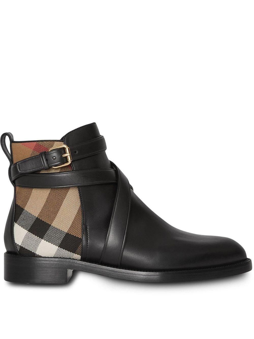 burberry house check leather bootie