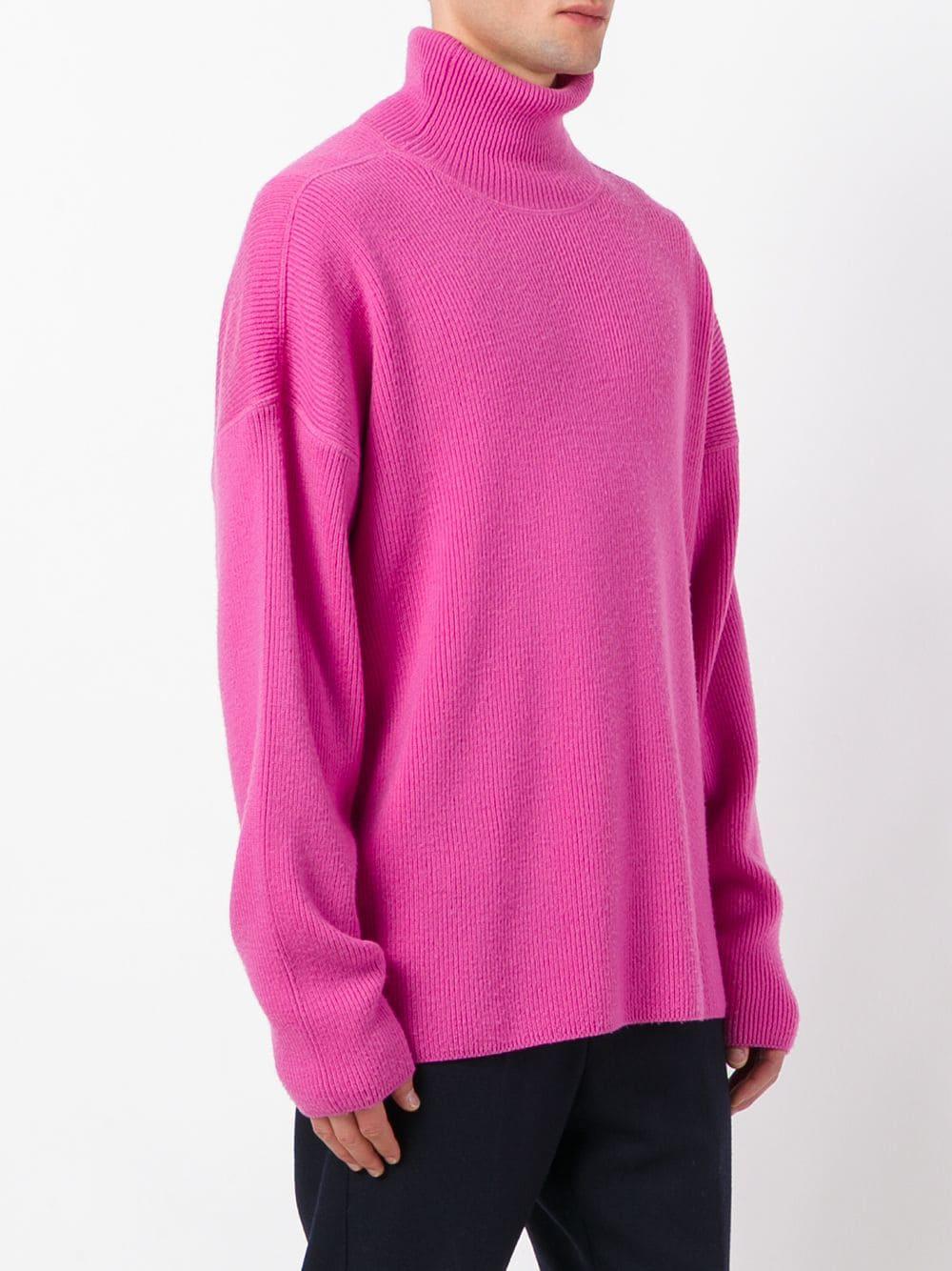 AMI Wool Oversized Turtleneck Sweater in Pink for Men - Lyst