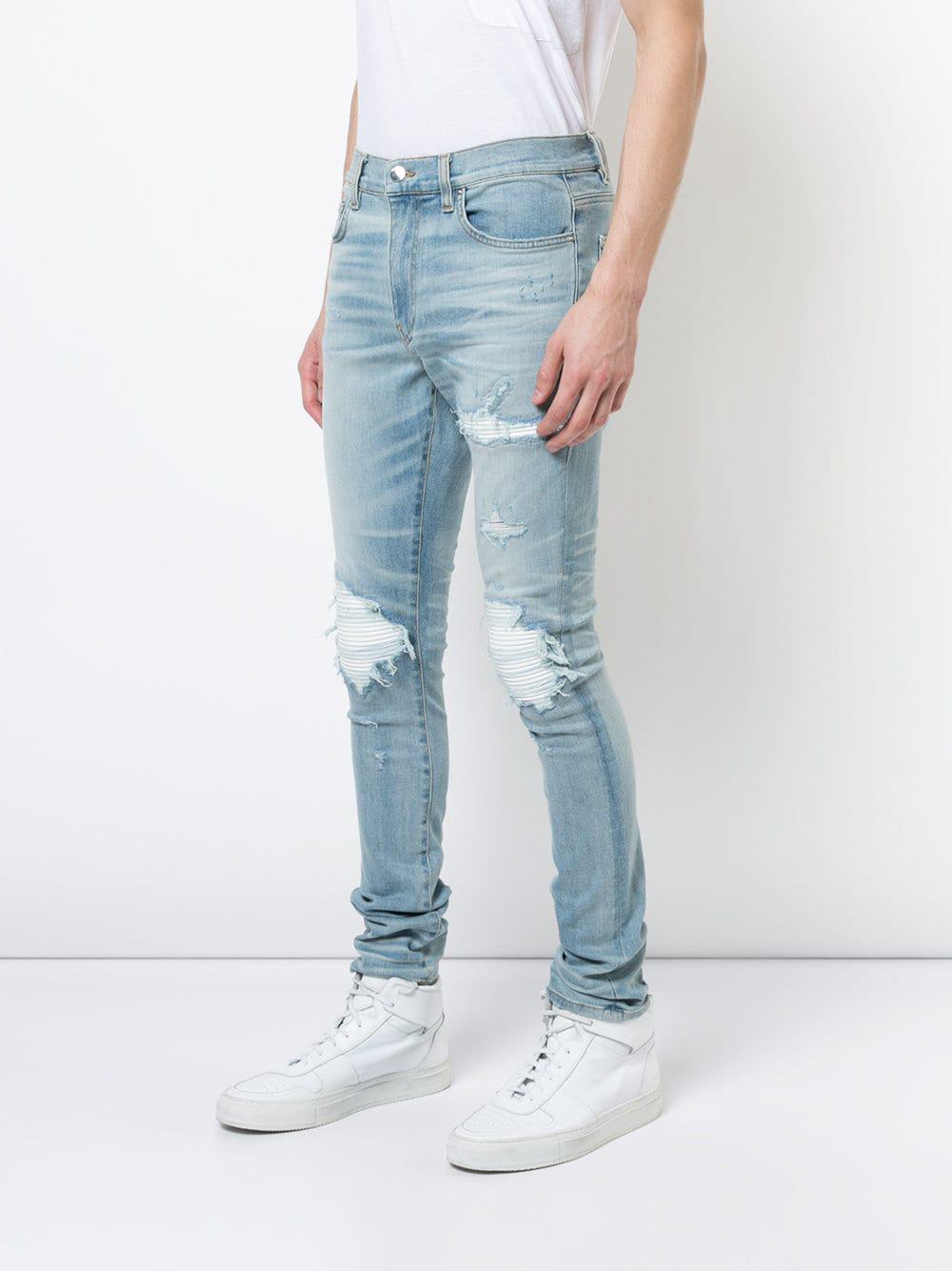 Amiri Mx1 Leather Patch Jeans in Blue for Men - Lyst