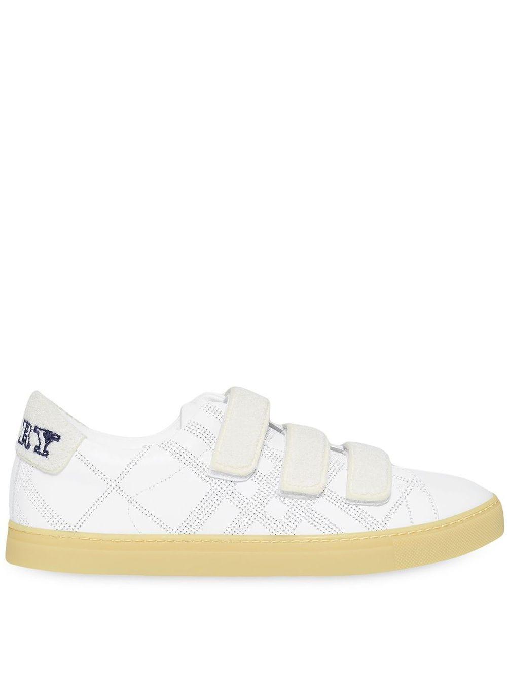 Burberry Leather Strap Detail Perforated Check Sneakers in White for Men |  Lyst