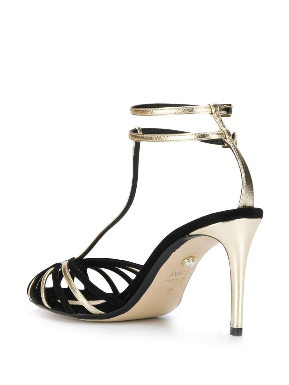 ALEVI Leather Strappy Heeled Sandals in Black - Lyst