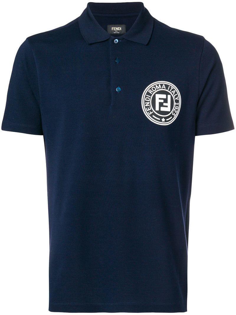 Fendi Cotton Printed Ff Logo Polo Shirt in Blue for Men - Lyst