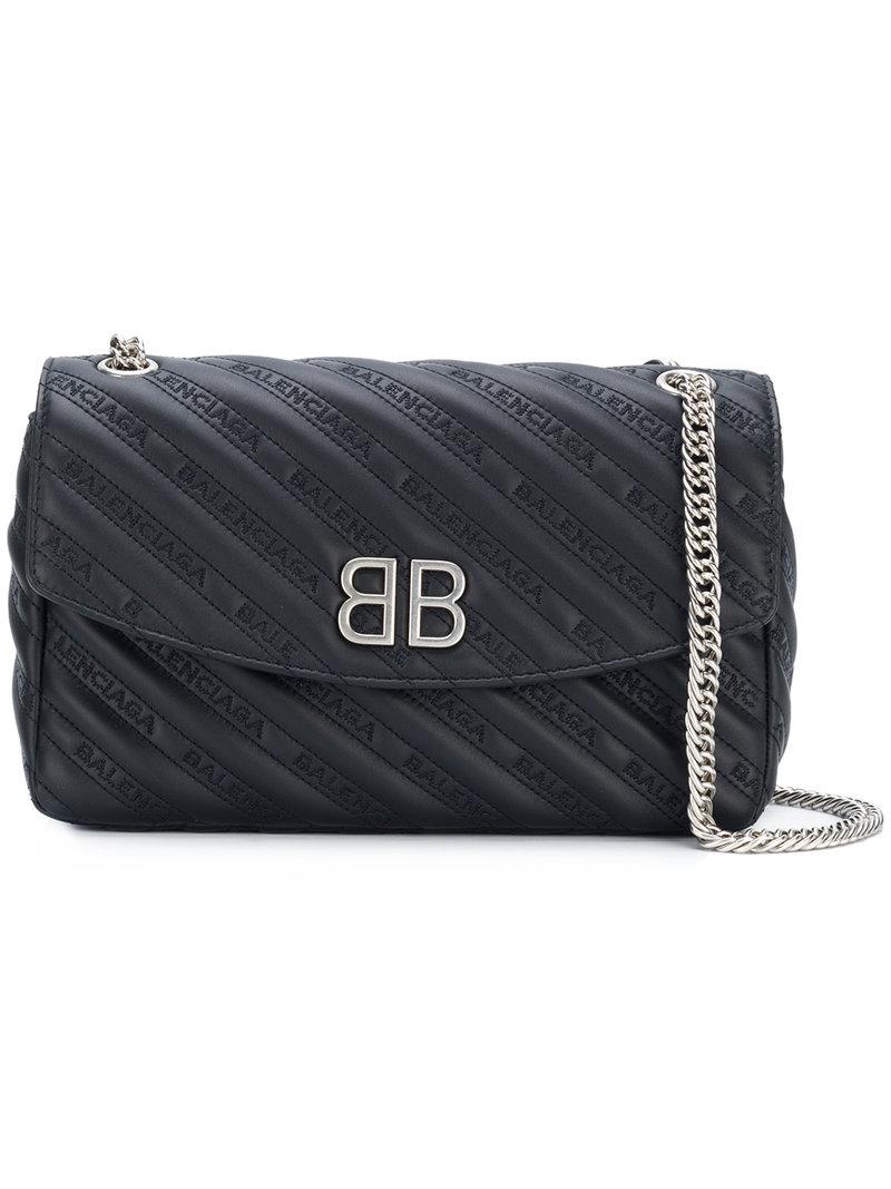 Balenciaga Leather Bb Round M Shoulder Bag in Black - Lyst