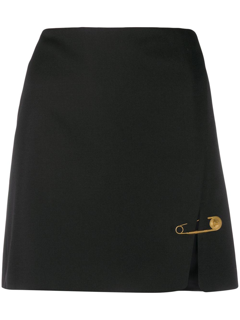 【関税＆送料込み】Versace Black Skirt With Pin Detail With Versace Black Skirt With Pin Detail With Logo And Side Slit