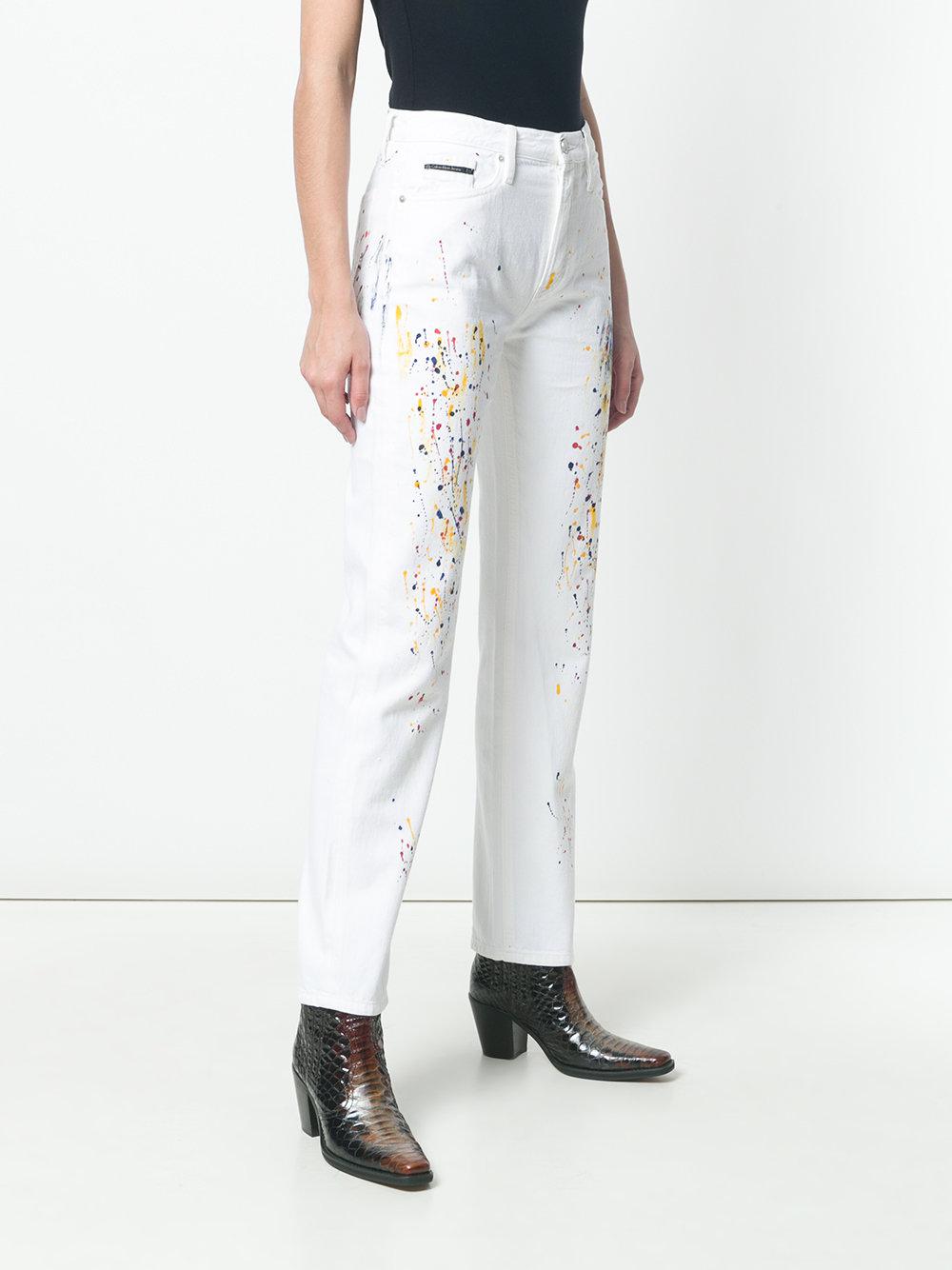 Calvin Klein Denim Straight Leg Paint Splatter Jeans in White - Lyst